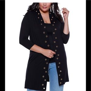 Plus size black duster w/ gold grommet trim